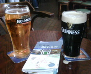 dublinmap_beers A pint of cider and for some reason, the best tasting Guinness in all of Ireland- and only here would you find it all at a place called "The Cock Tavern"