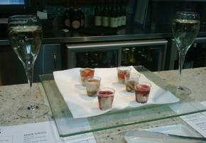 proseccooysters Next to eat on our day in Howth was this-freshly caught oysters from the local shore-served shot style with beetroot, nam jim, and lastly, a ponzu. Topped with a glass of prosecco and today is good!